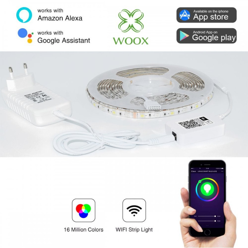 WOOX WiFi Smart LED traka RGB + toplo bijela,5m,24W - Slika 4